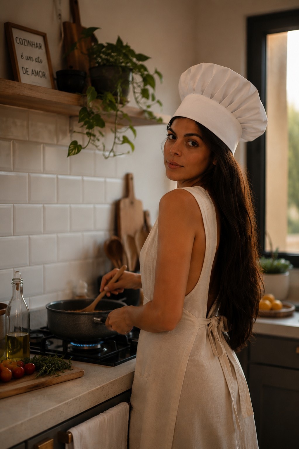 Aula de culinária para a Maíla